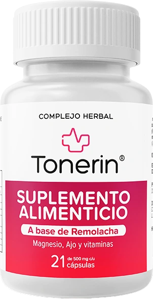Frasco de Tonerin, suplemento natural para la presión arterial.